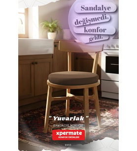 Yuvarlak Sandalye Minderi  Mutfak, Balkon, Bahçe Minderi  Bağcıklı Yıkanabilir Sünger Minder (Kahverengi)