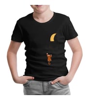 Monkey Climbing for Banana in the Pocket Siyah Çocuk Tshirt