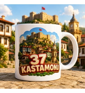 37 Kastamonu Kale ve Saat Kulesi Tasarımlı Baskılı Kupa