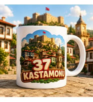 37 Kastamonu Kale ve Saat Kulesi Tasarımlı Baskılı Kupa