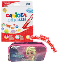 Frozen Lisanslı Kalemlik HEDİYELİ - Carioca 24'lü Yağlı Pastel Boya Seti (Pembe - Beyaz - Krem)