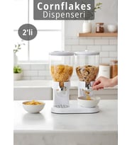 2’li Cornflakes Dispenseri 7 L Çift Hazneli Müsli Granola Kuruyemiş Kahvaltı Tahılları Sunum Aparatı