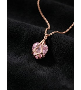 925 Ayar Gümüş Rose Renk Pembe Kuvars Taşlı Kafes Kalp Arkadaşlık Kolyesi