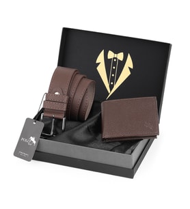 Polo Air Erkek Damat Çeyiz Koleksiyonu Kravatlı Kutuda 2'li Klasik Premium Set Kemer ve Cüzdan Seti DMT-0017 (Kahverengi)