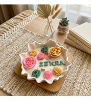 Bir Tutam Sevgi Mum - Mumelia Candles Doğal Soya Taştozu Kasede Gül Tasarım Dekoratif Mum - Pembe