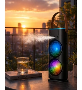 Şarjlı Buharlı Serinletici Fan RGB Işıklı Çift Pervaneli Masa Fanı
