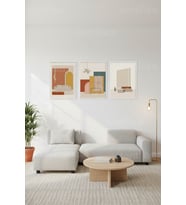 Modern Minimalist Yaşamın Soyut İç Mekanları 3’lü Ahşap Çerçeveli Tablo Seti