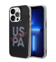 Apple iPhone 15 Pro Max Uyumlu Kılıf U.S. Polo Assn. Orjinal Lisanslı Simli Parlak Alfabe Tasarım Kapak (Siyah)