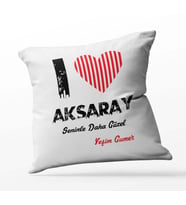 Kişiye Özel Aksaray Seninle Daha Güzel Tema Kare Saten Yastık (Beyaz)