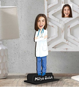 Kişiye Özel 2 Boyutlu Doktor Kadın Ahşap Biblo-6