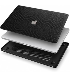 MacBook Pro 13 inç Kılıfı A1708 A1706 A1989 A2159 A2251 A2289 A2338 M1 M2 Uyumlu Sert Kapak Timsah Desenli Deri Dokulu 360° Koruma Siyah