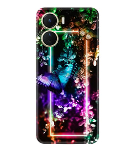Vivo Y16 Kılıf Silikon Desen Özel Seri Butterfly Neon 1684