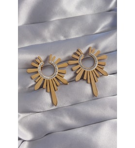 Mey İthalat® 316L Çelik Renk Zirkon Taşlı Güneş Figürlü Küpe
