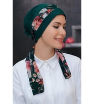 Zümrüt Pratik Hazır Geçmeli Tesettür Bone Sandy Kumaş Desenli Şifon Kemerli 1305D_37