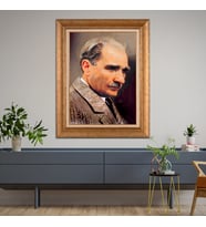 Altın Paspartulu Atatürk  Çerçeveli Tablo C133 (Gold)