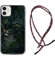 Apple iPhone 11 12 13 Mini Kılıf Boyun Asklı Rasta Silikon Flowers Cat 1345
