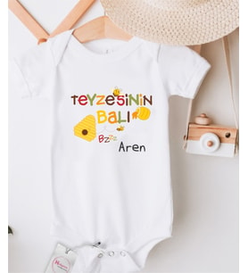 Teyzesin Balı İsme Özel Baskılı Yarım Kollu Pamuklu Bebek Body & Zıbın