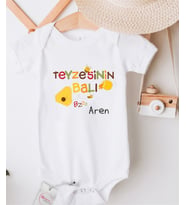 Teyzesin Balı İsme Özel Baskılı Yarım Kollu Pamuklu Bebek Body & Zıbın