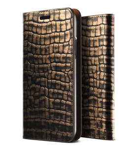 VRS Design İPhone X ile Uyumlu Genuine Croco Diary Kılıf Dark Gold