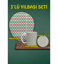 Yılbaşı Temalı 3'lü Bilek Destekli Mousepad Kupa Ve Bardak Altlığı Seti