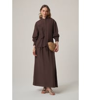 FTZ Women Kadın Tencel Keten Etekli Takım Kahve 31382