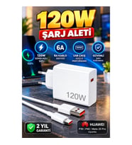 120W Turbo Hızlı Şarj Adaptörü – Huawei P30 P40 Mate 20 Pro Uyumlu 6A Kablo Destekli