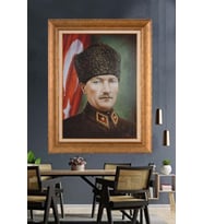 Altın Varaklı Çerçeveli Paspartulu Atatürk Tablo DC1478 (Gold)