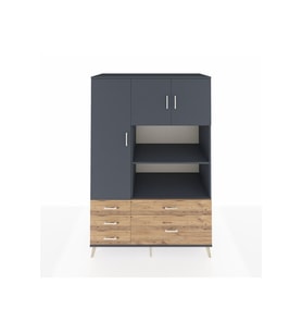 Kronos Dolap 7 Raflı 5 Çekmeceli 3 Kapaklı 132x59x195 Antrasit-Antrasit/Çam