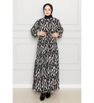 Beli Kuşaklı Çapraz Fırfırlı Karin Elbise-Siyah