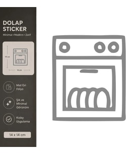 Bulaşık Makinesi Mat Gri Dekoratif Folyo Sticker 14x14 cm
