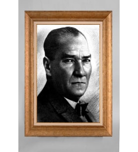 Altın Varaklı Çerçeveli Paspartulu Atatürk Tablo a699 (Gold)