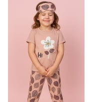 Kız Çocuk Pamuklu Kısa Kol Çiçek Desenli Pijama Takım(Uyku Bandı Dahil) (Pembe)