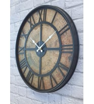 Markakanvas Siyah Metal Kasalı Eski Dünya Haritalı Duvar Saati  (Çap 50 cm - 80 cm ) (Altın)