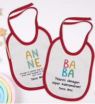 BK Kids Kişiye Özel Anne ve Baba Tasarımlı 2’li Kırmızı Mama Önlüğü-5