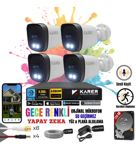 EXİTCAM 4 Kameralı Full HD Sesli AHD Güvenlik Seti – 4 Kanal DVR, 320 GB HDD, Renkli Gece Görüşü, Yüz ve Araç Algılama, IP66