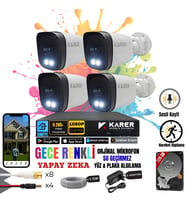 EXİTCAM 4 Kameralı Full HD Sesli AHD Güvenlik Seti – 4 Kanal DVR, 320 GB HDD, Renkli Gece Görüşü, Yüz ve Araç Algılama, IP66