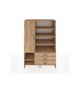 Kronos Dolap 9 Raflı 3 Çekmeceli Tek Kapaklı  132x59x195 Çam-Çam/Çam