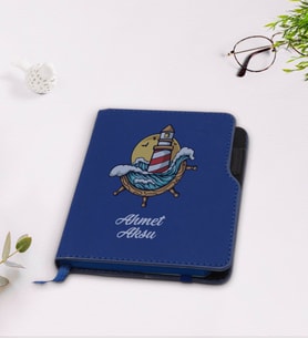 BK Gift Kişiye Özel Dümen Tasarımlı Lacivert Termo Deri Defter-4