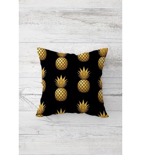 Gold Ananas Desenli Çift Tarafı Baskılı Gizli Fermuarlı Yastık Kılıfı Kırlent Koltuk Yastık Kılıfı (Siyah)