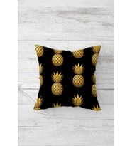 Gold Ananas Desenli Çift Tarafı Baskılı Gizli Fermuarlı Yastık Kılıfı Kırlent Koltuk Yastık Kılıfı (Siyah)
