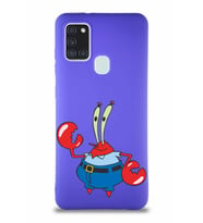 Samsung Galaxy A21S Soft Premier Kapak Bay Yengeç Tasarımlı Silikon Kılıf - Mor (Şeffaf)