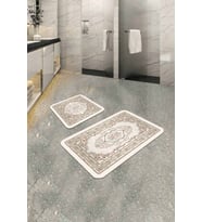 Bej Modern Klasik Banyo Halısı Klozet 2'li Paspas Seti BS277