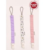 lila - Kelebek - Pudra - Plastik Klipsli Emzik Askısı Seti - 3'lü Emzik Zinciri Seti