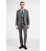 Gri Mono Yaka Kazayağı Desen Yelekli 6 Drop Slim Fit Takım Elbise 1001255175