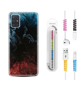 Samsung a71 A72 A73 A7 A9 2018 C7 C9 Kılıf Kablo Koruma Spiral Silikon Red Blue Black Abstact 1386
