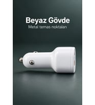 Mey İthalat® Çift Portlu Beyaz Oto Şarj Adaptörü