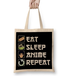 Eat Sleep Anime Repeat Bez Çanta Uzun Saplı