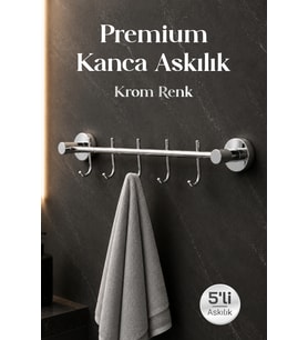 Krom Renk 5'li Kanca Askılık Lavabo Banyo Metal Bornoz Askısı