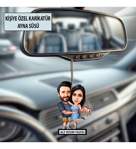 Kişiye Özel 2 Kişilik Evlilik Teklifi Sevgili Karikatürlü 10 cm MDF Araç Dikiz Aynası Süsü - Sevgiliye ve Eşe Hediye Çiftlere Özel Hediye