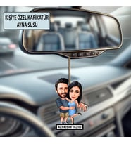 Kişiye Özel 2 Kişilik Evlilik Teklifi Sevgili Karikatürlü 10 cm MDF Araç Dikiz Aynası Süsü - Sevgiliye ve Eşe Hediye Çiftlere Özel Hediye